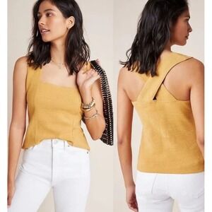 Maeve by Anthropologie Stephie Cross-Back Top in Mustard Yellow Size M